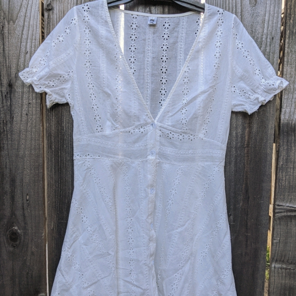 White Eyelet Button-down Dress